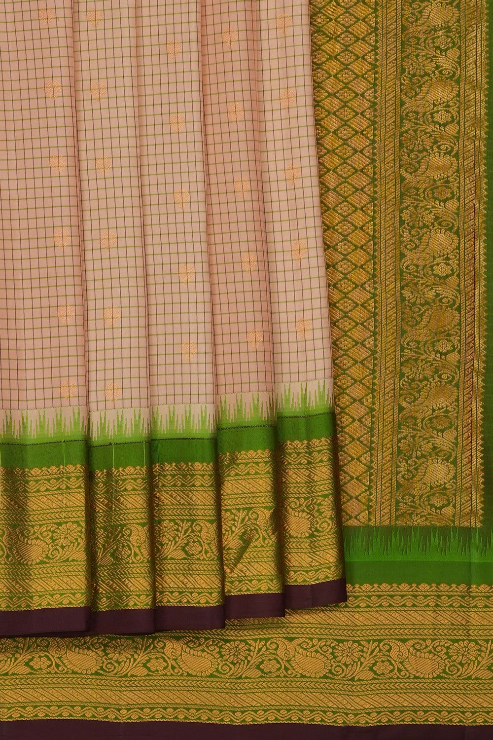 Image of Beige Gadwal Silk Kattam Saree