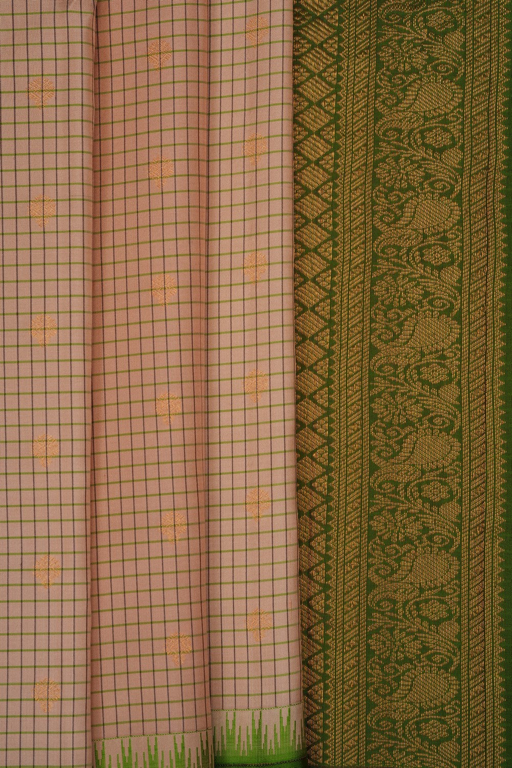Image of Beige Gadwal Silk Kattam Saree