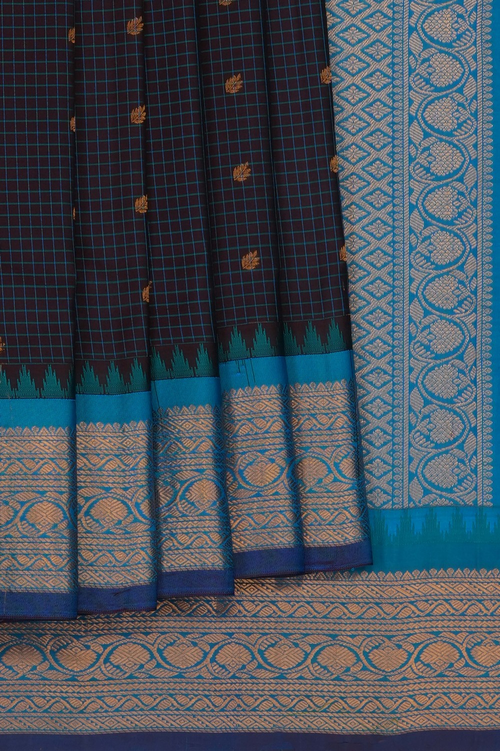 Image of Navy Blue Gadwal Silk Kattam Saree