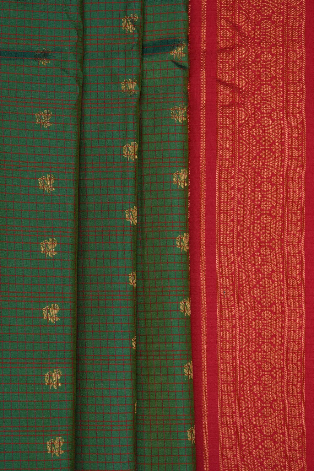 Image of Green Gadwal Silk Kattam Saree
