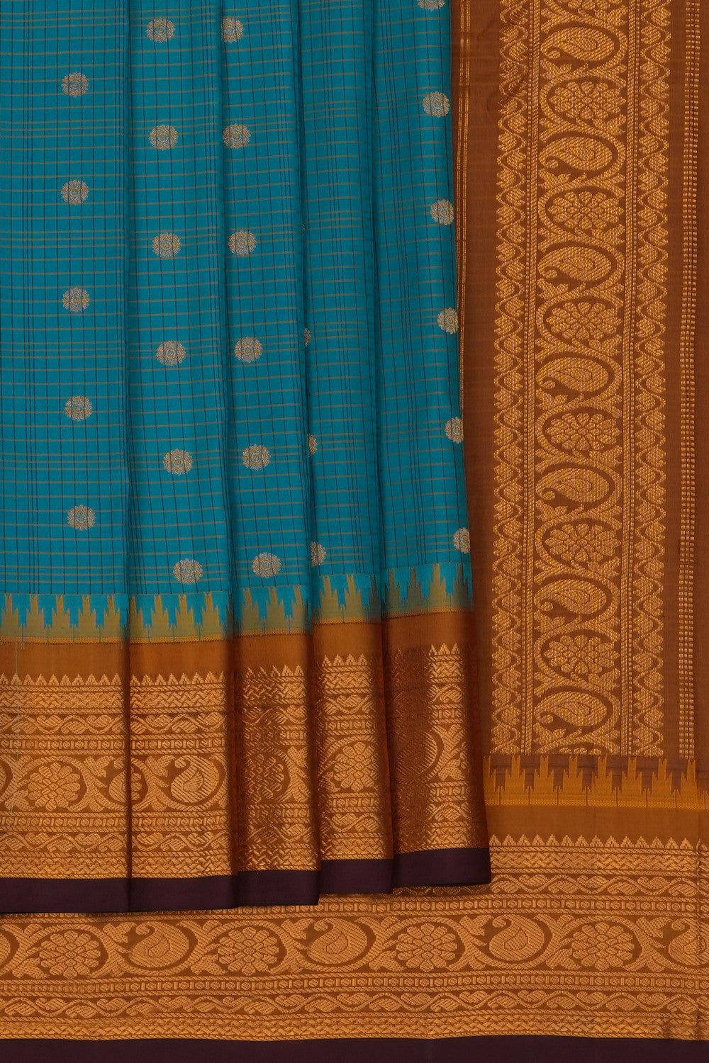 Image of Blue Gadwal Silk Kattam Saree