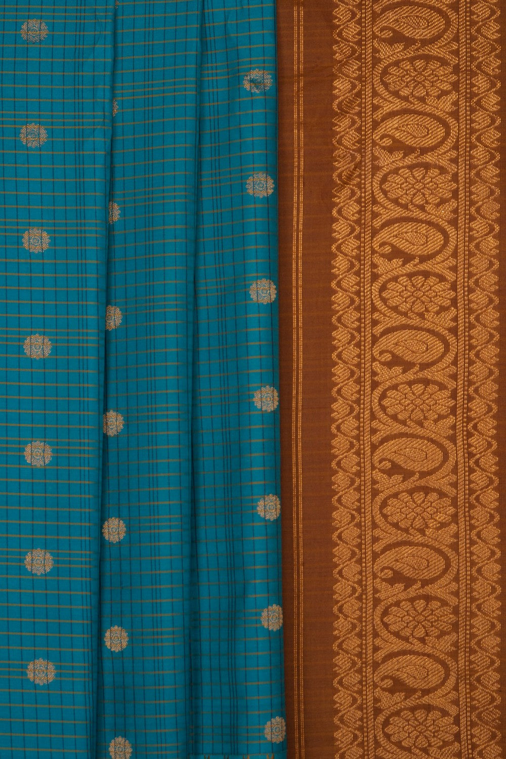 Image of Blue Gadwal Silk Kattam Saree