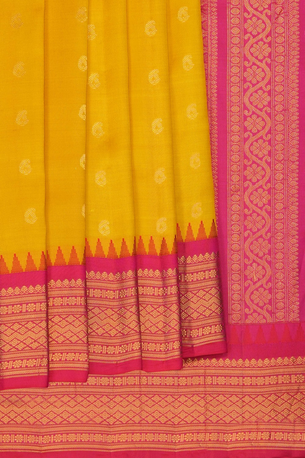 Image of Yellow Gadwal Silk Saree