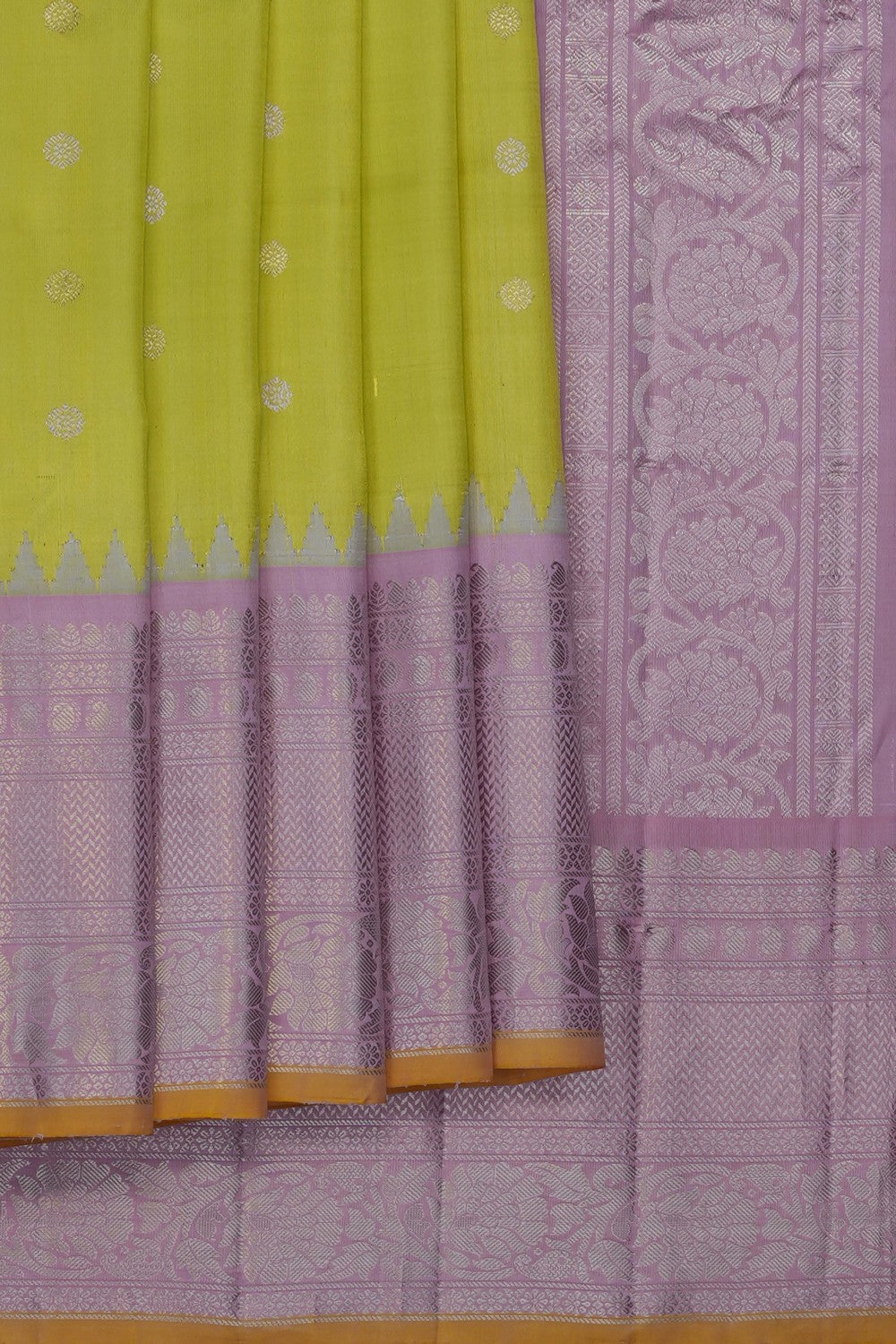 Image of Spring Green Gadwal Silk Kattam Saree