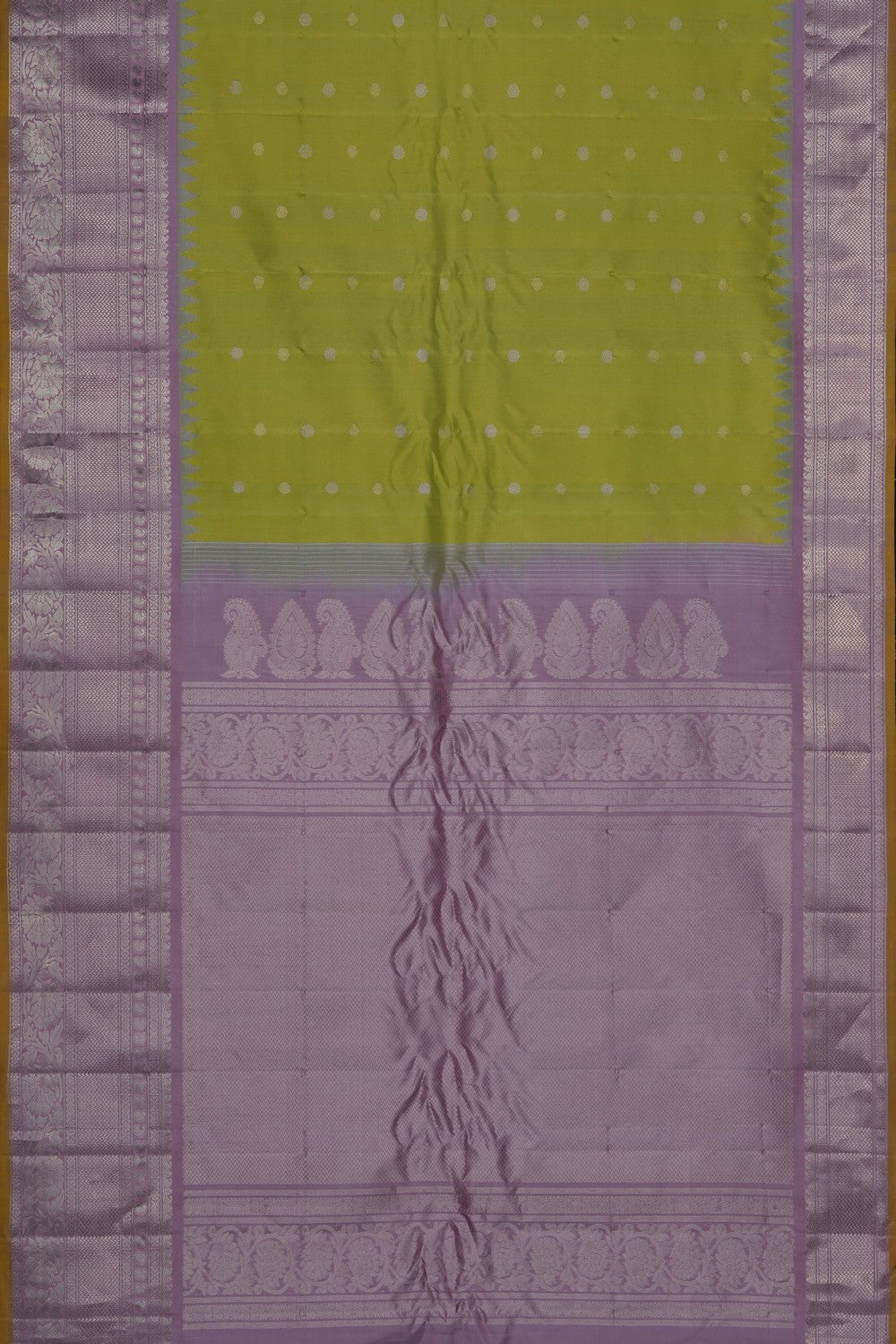 Image of Spring Green Gadwal Silk Kattam Saree