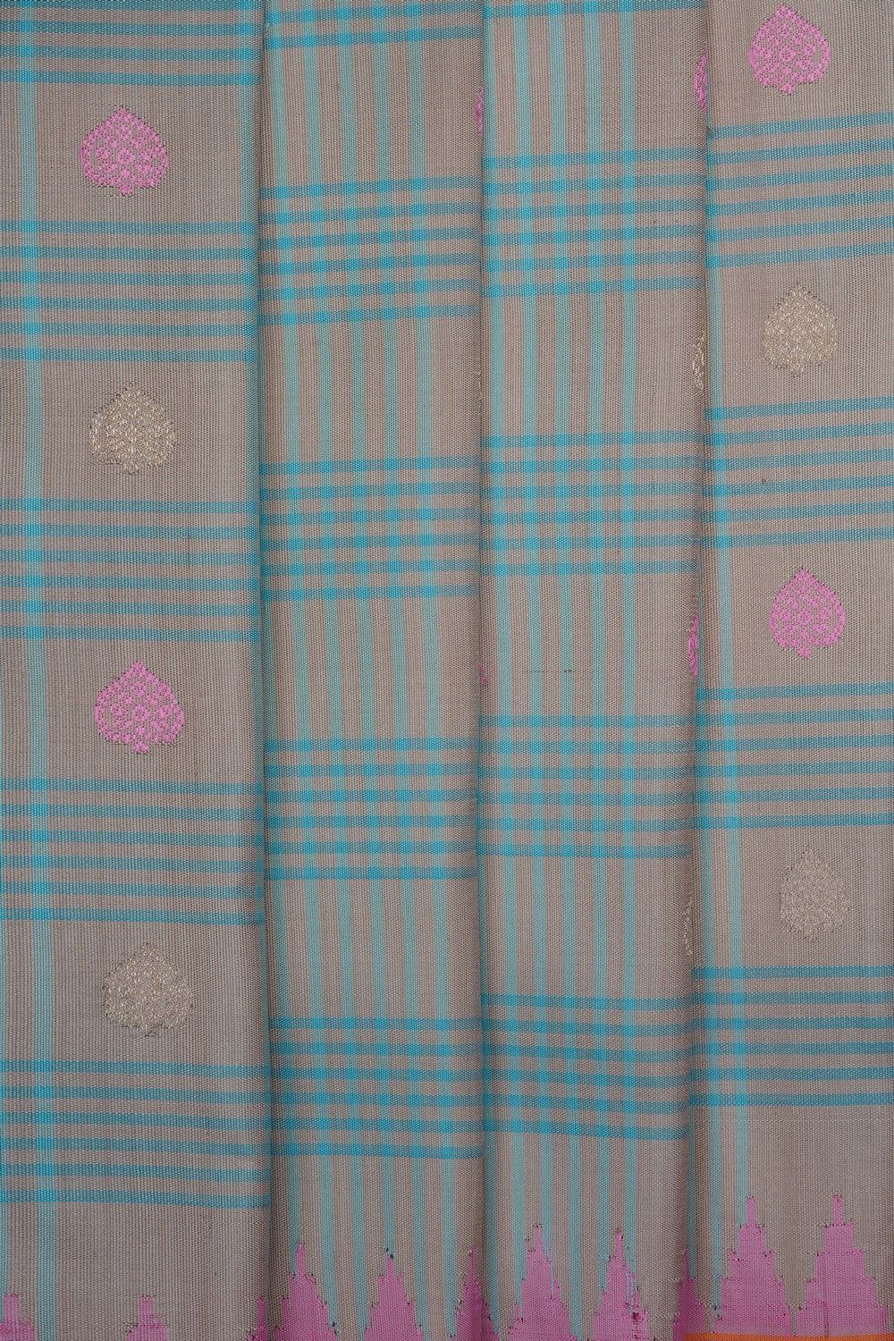 Image of Pastel Blue Gadwal Silk Kattam Saree