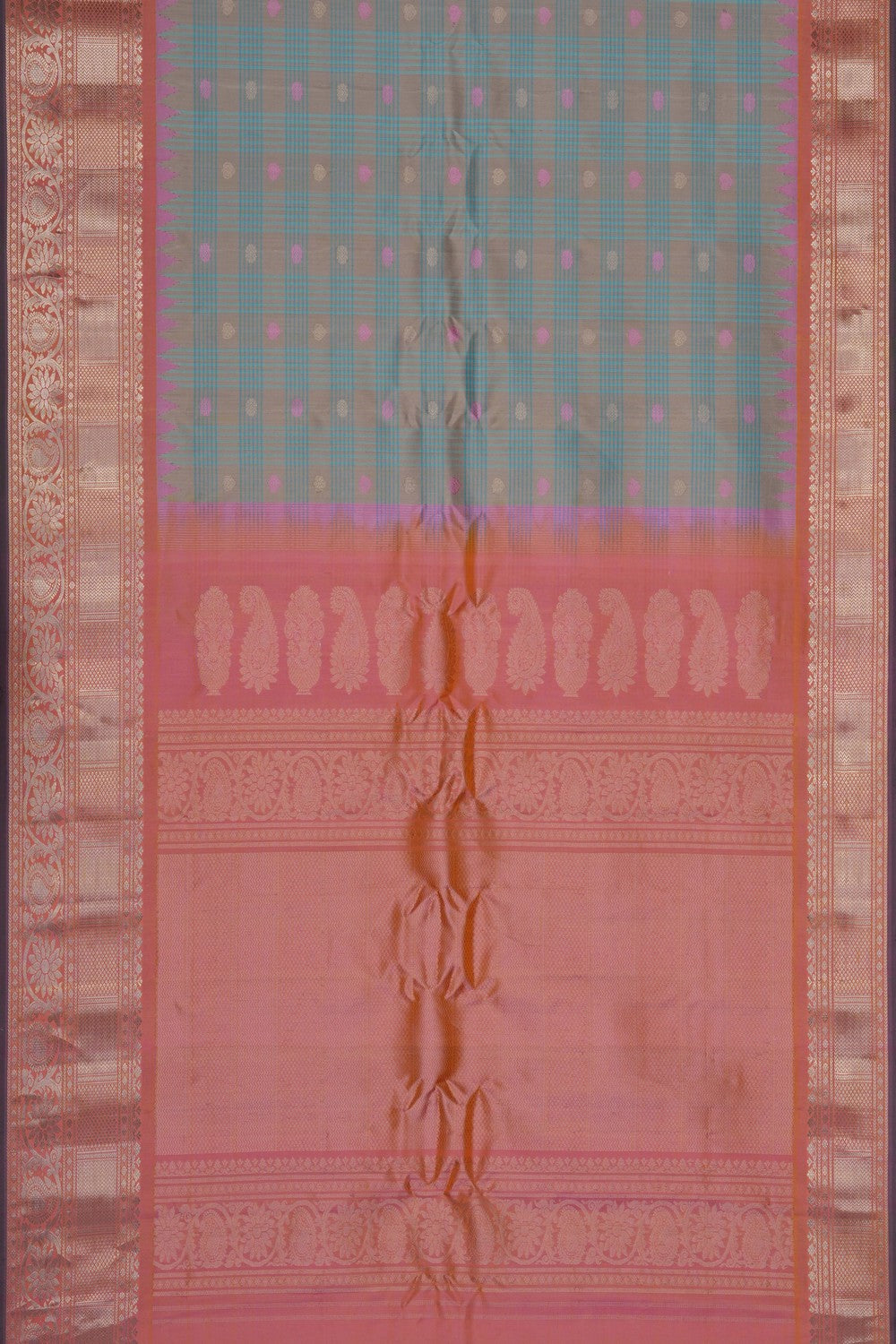 Image of Pastel Blue Gadwal Silk Kattam Saree