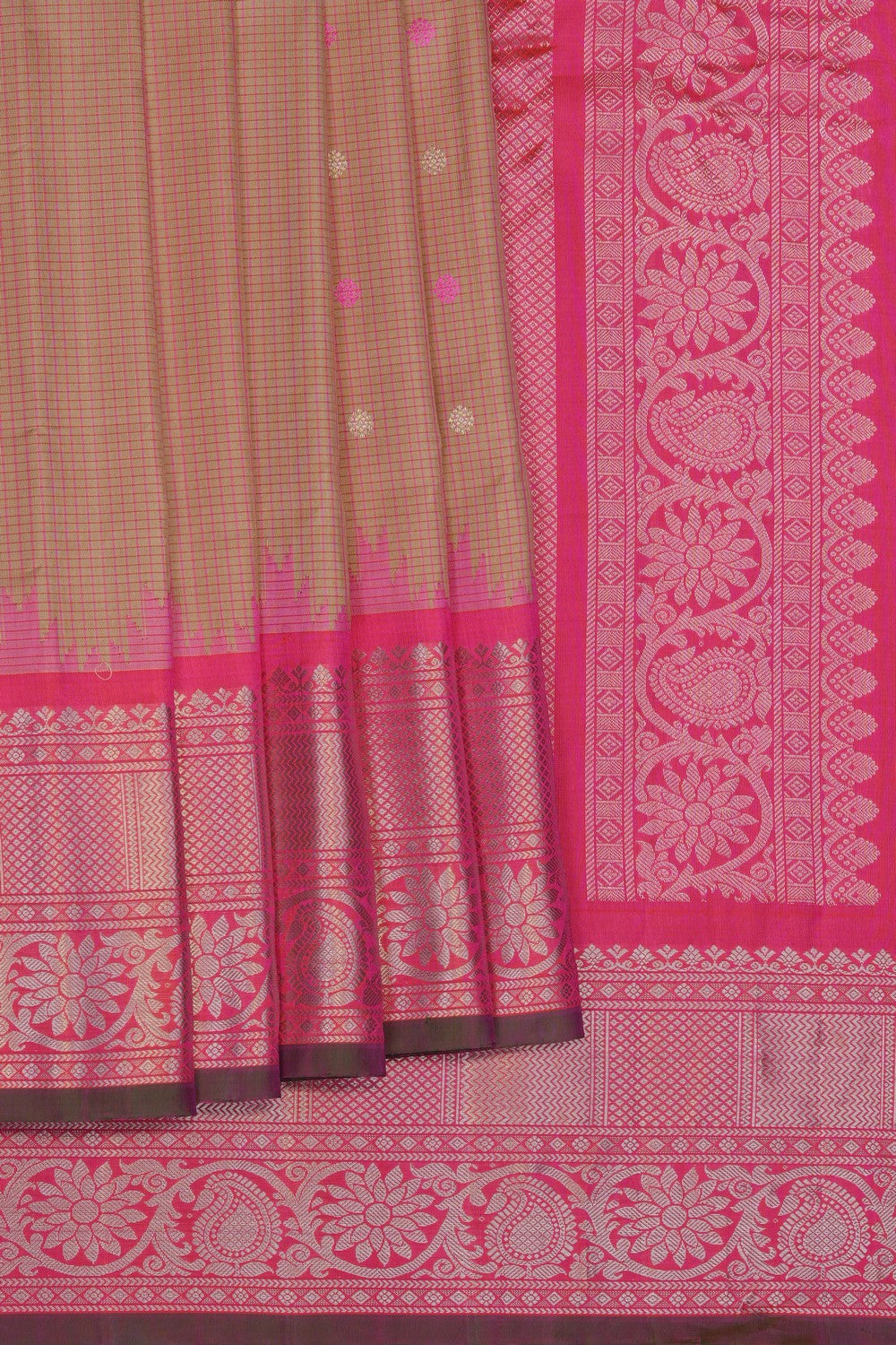 Image of Beige Gadwal Silk Kattam Saree