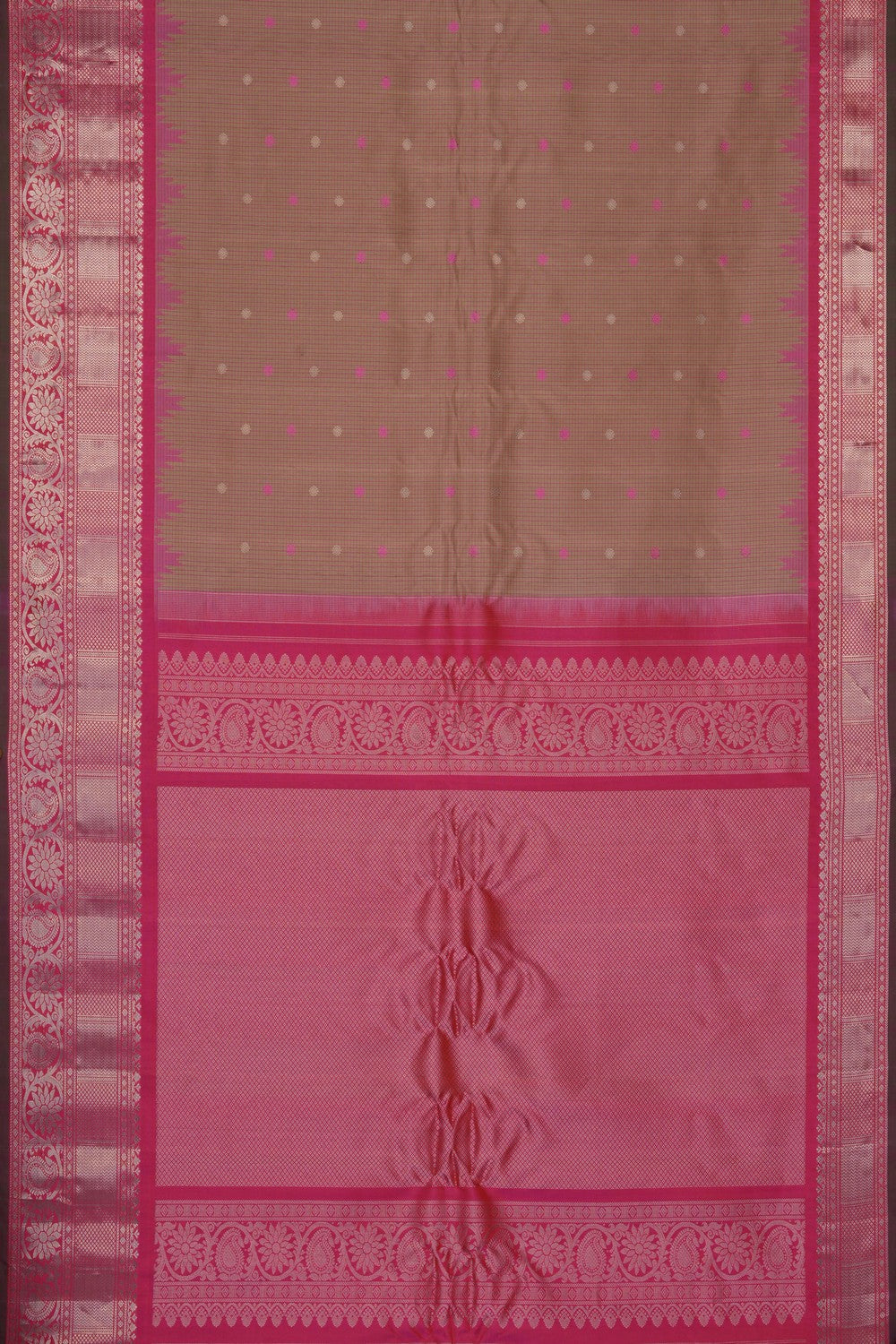 Image of Beige Gadwal Silk Kattam Saree