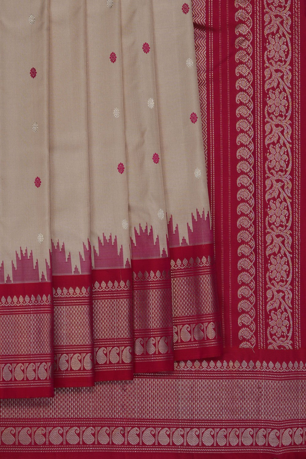 Image of Beige Gadwal Silk Saree