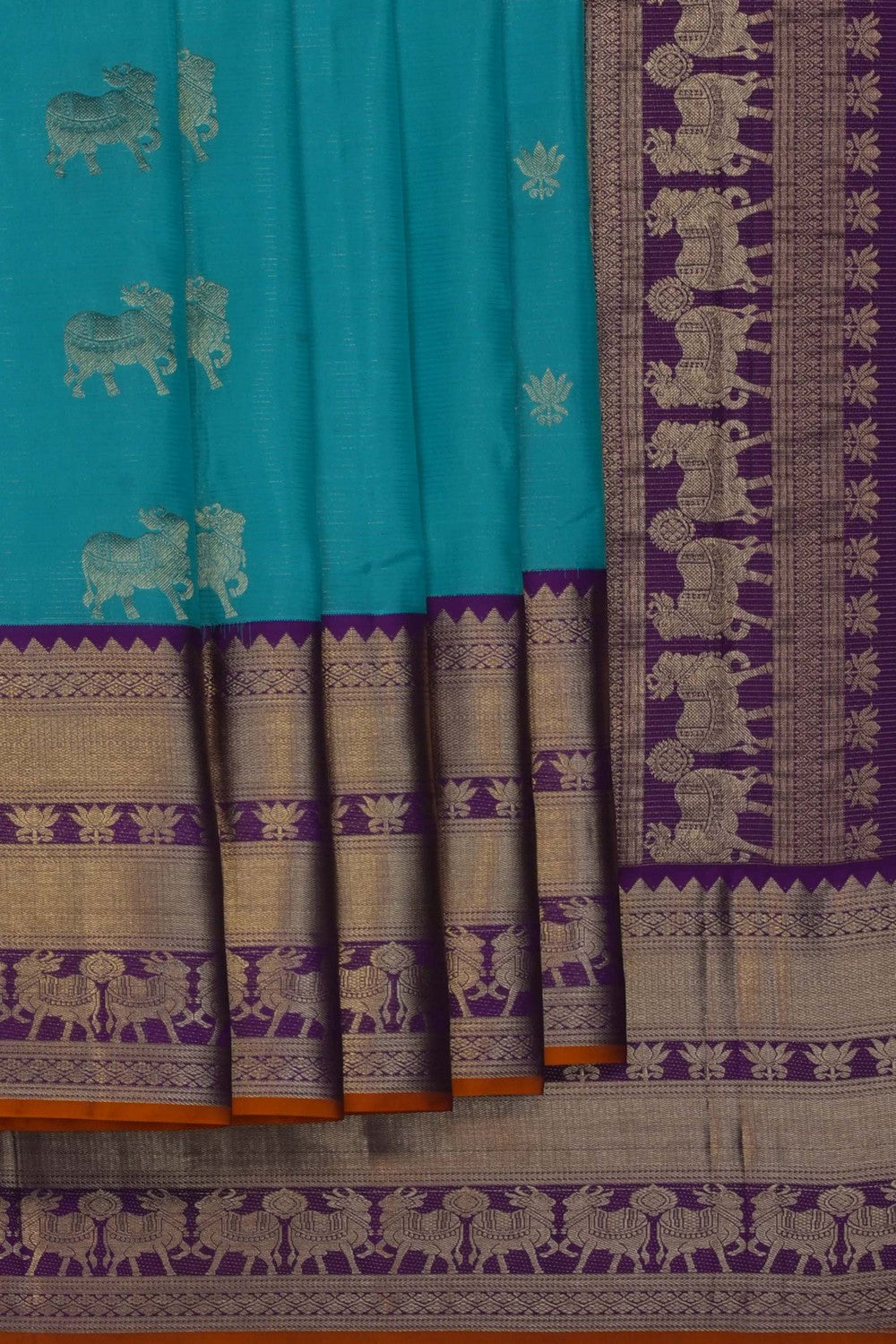 Image of Turquoise Blue South Silk Kattam Saree