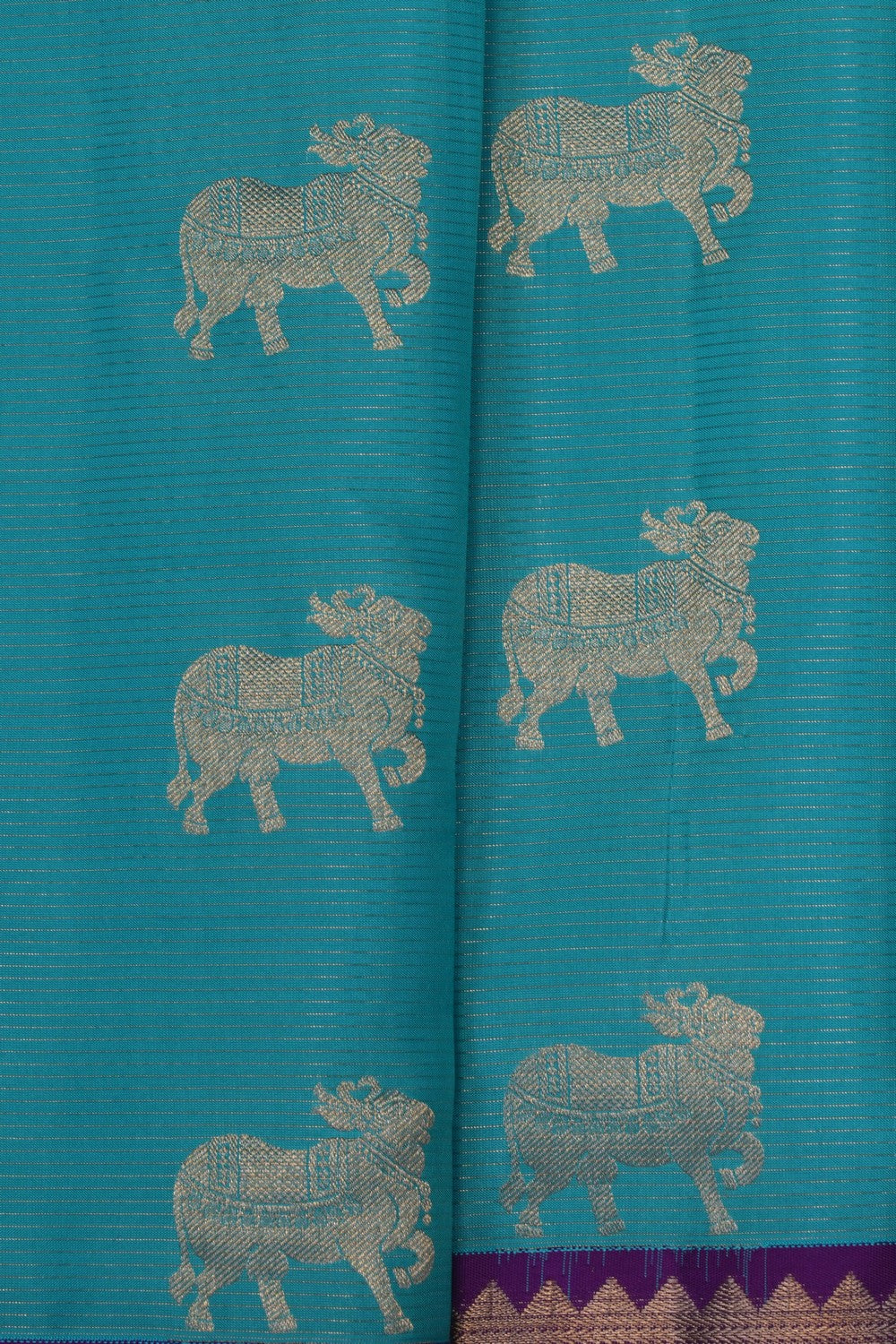 Image of Turquoise Blue South Silk Kattam Saree