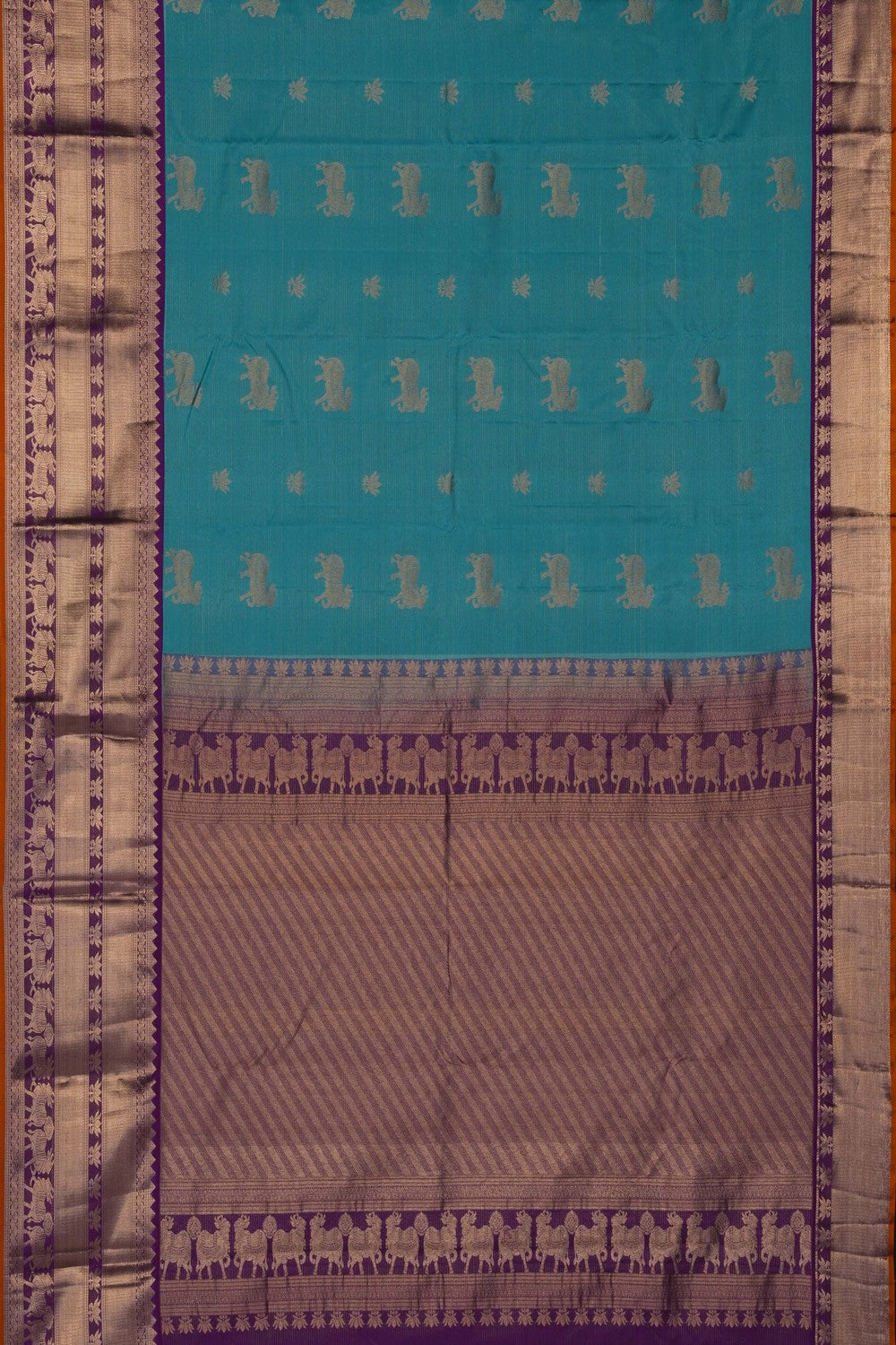 Image of Turquoise Blue South Silk Kattam Saree