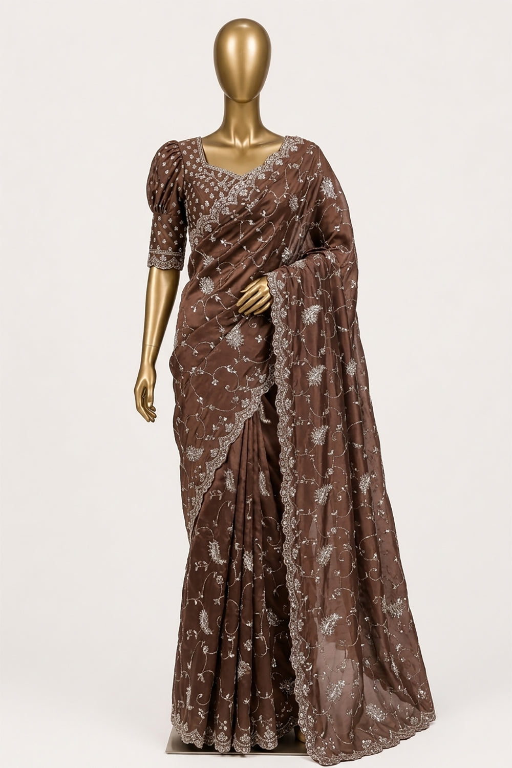 Image of Pink Tissue Silk Embroidery Saree
