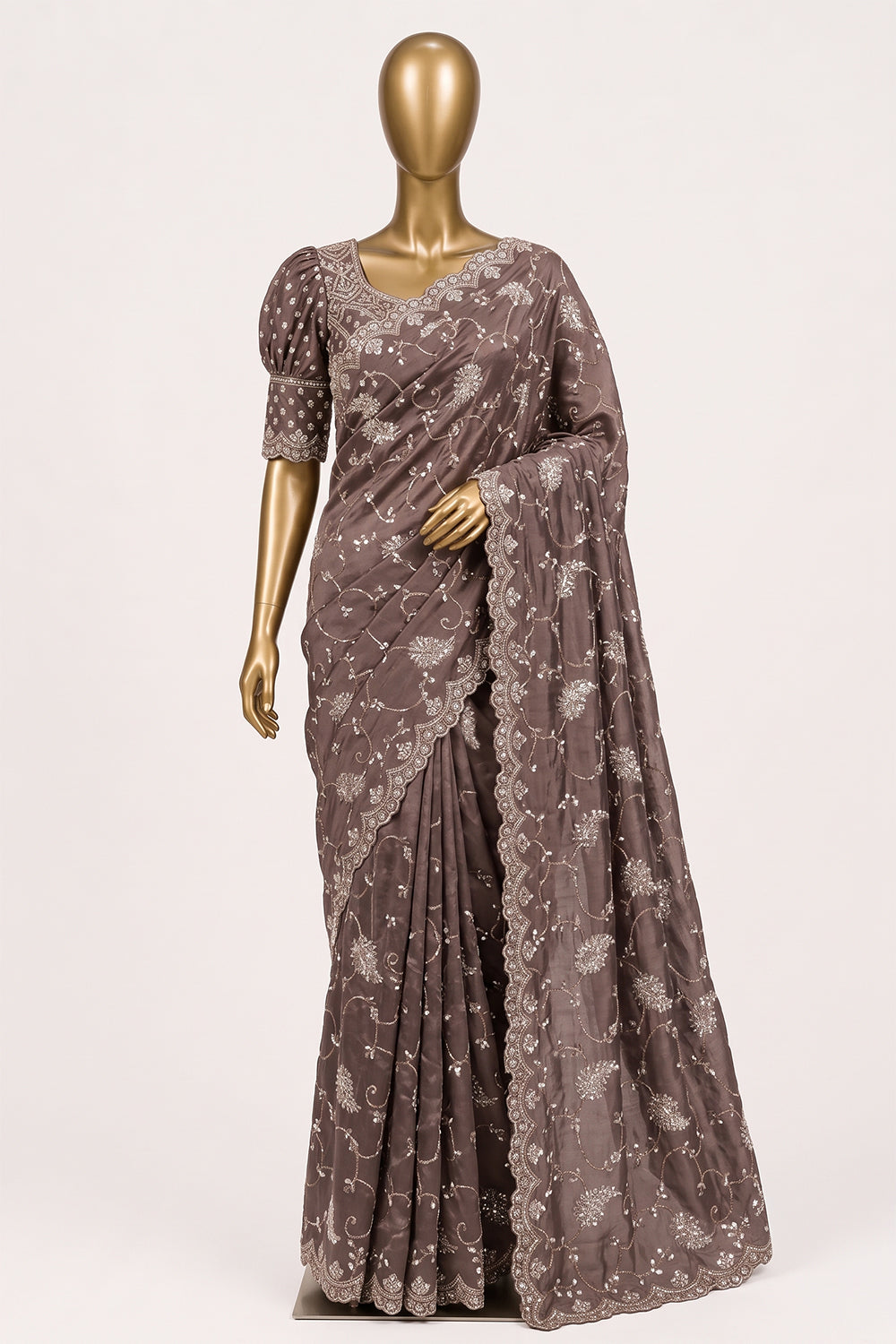 Image of Purple Tissue Silk Embroidery Saree