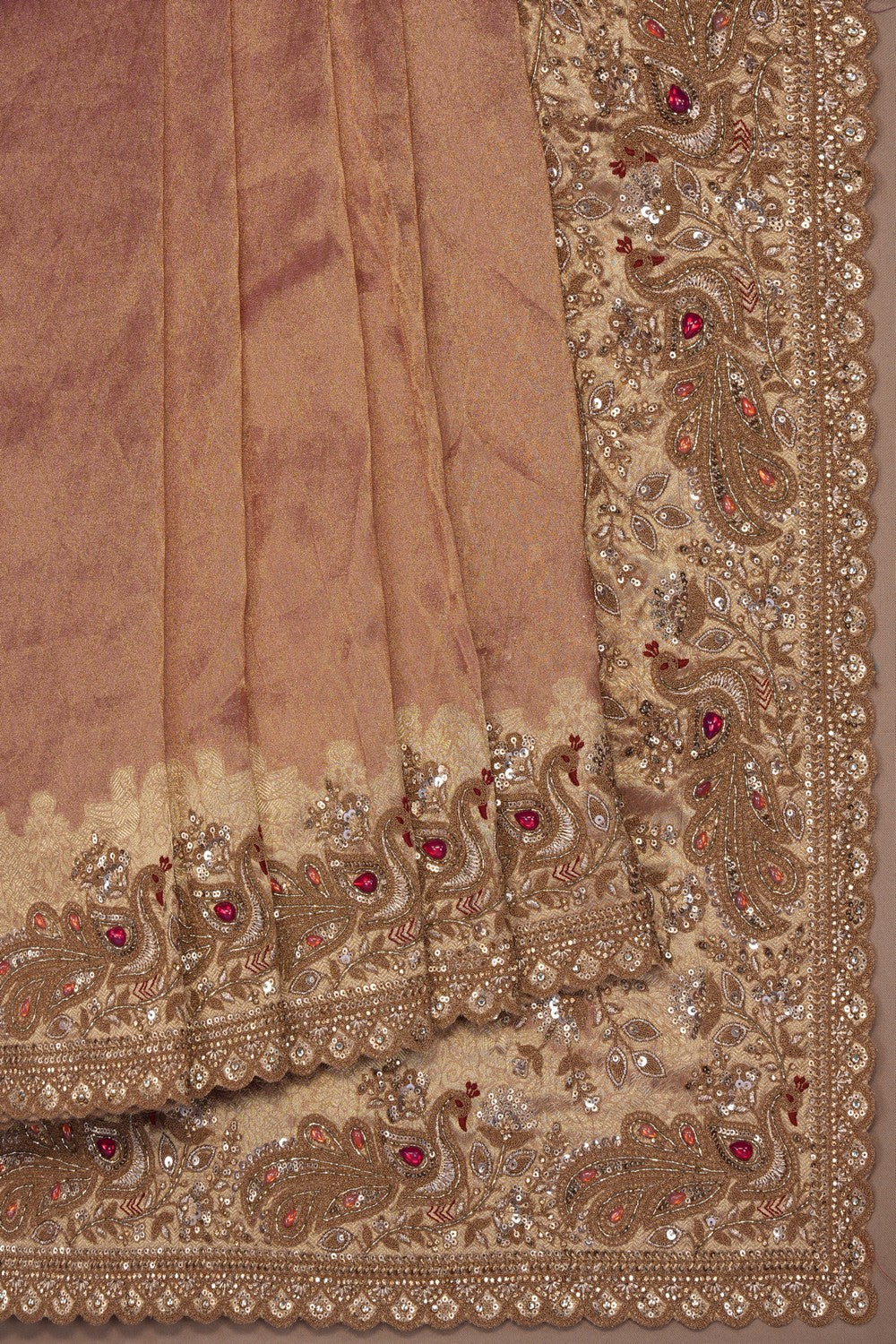 Image of Pink Tissue Silk Embroidery Saree