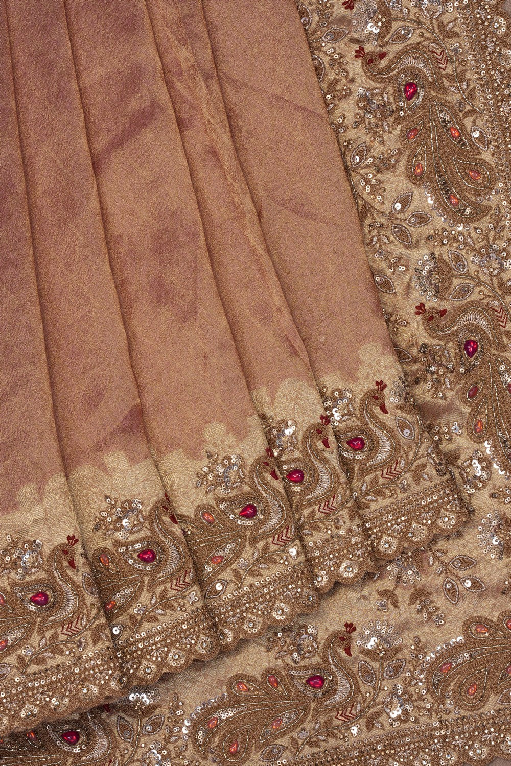 Image of Pink Tissue Silk Embroidery Saree