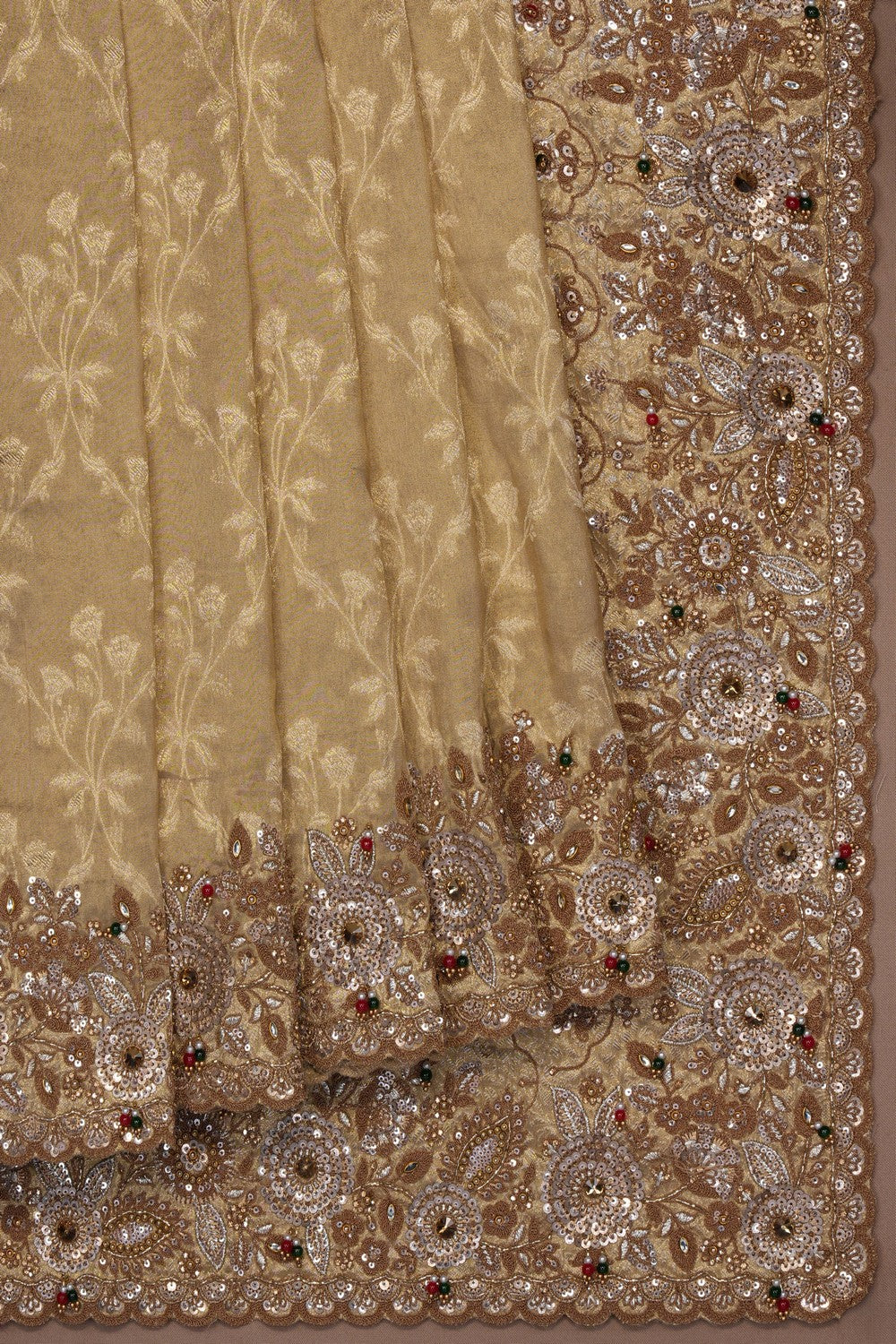 Image of Gold Tissue Silk Embroidery Saree