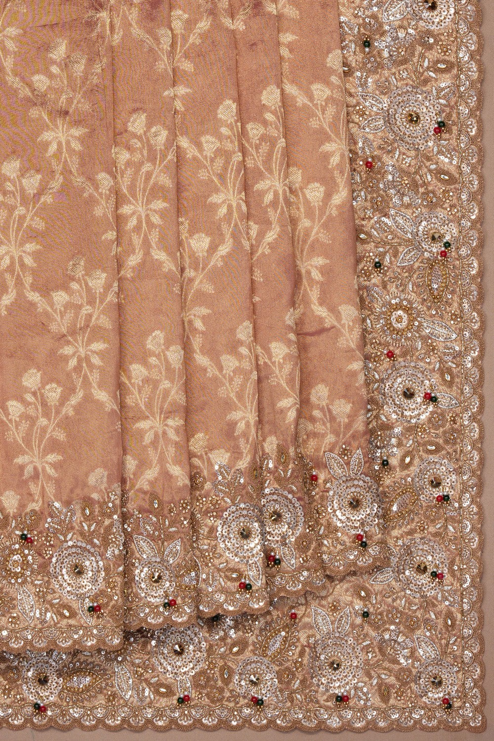 Image of Pink Tissue Silk Embroidery Saree