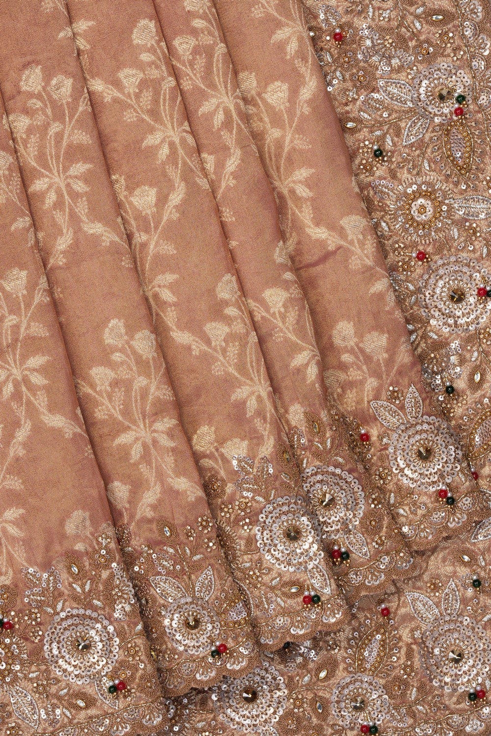 Image of Pink Tissue Silk Embroidery Saree