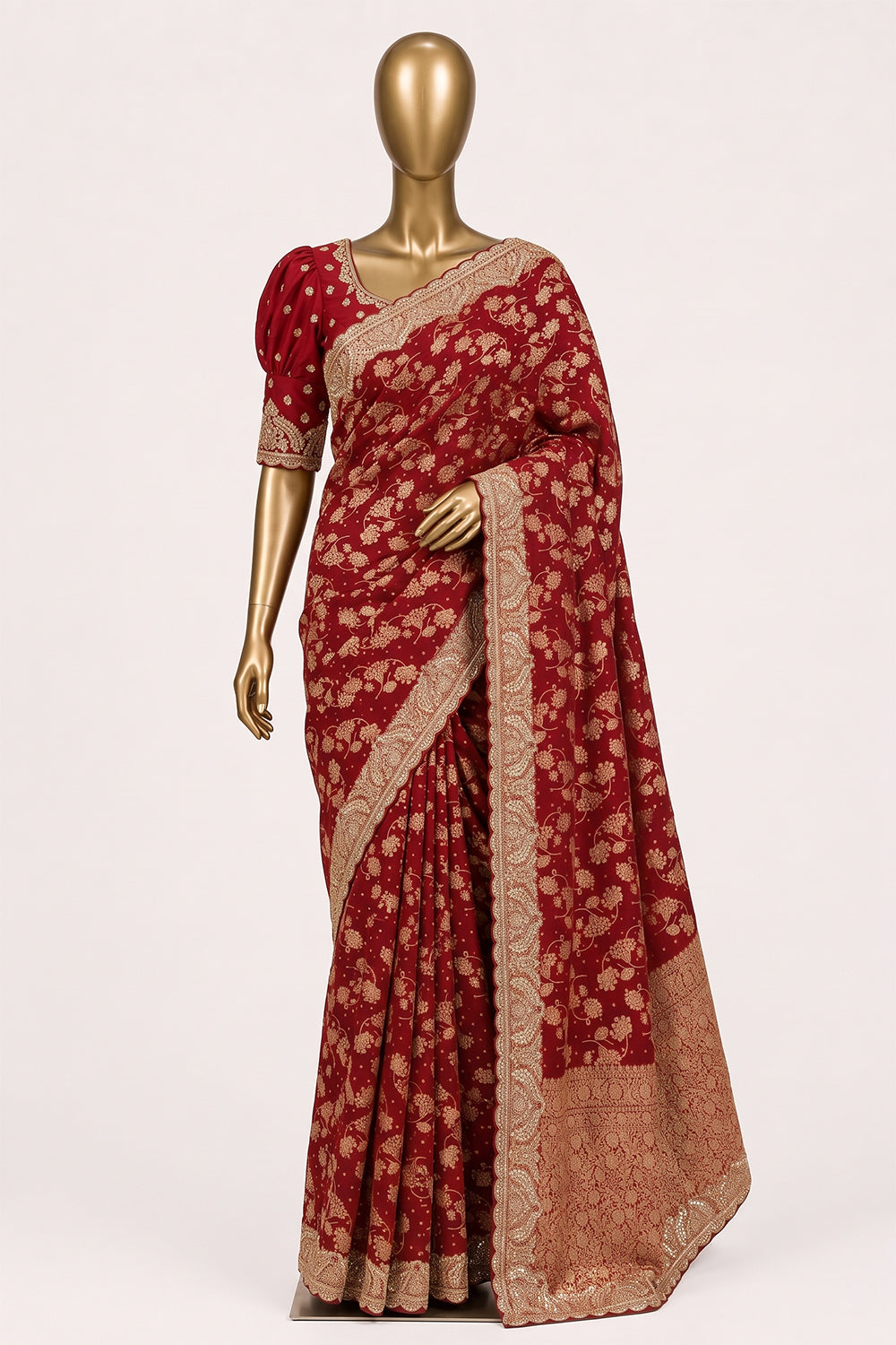 Image of Red Georgette Embroidery Saree