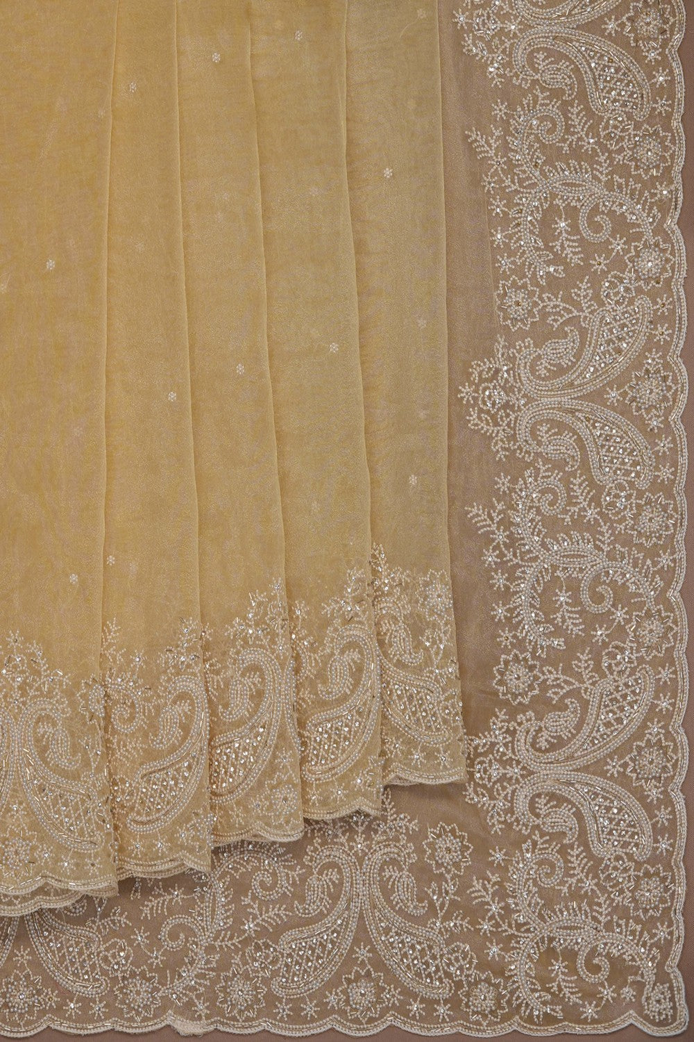 Image of Gold Kora Tissue Silk Embroidery Saree