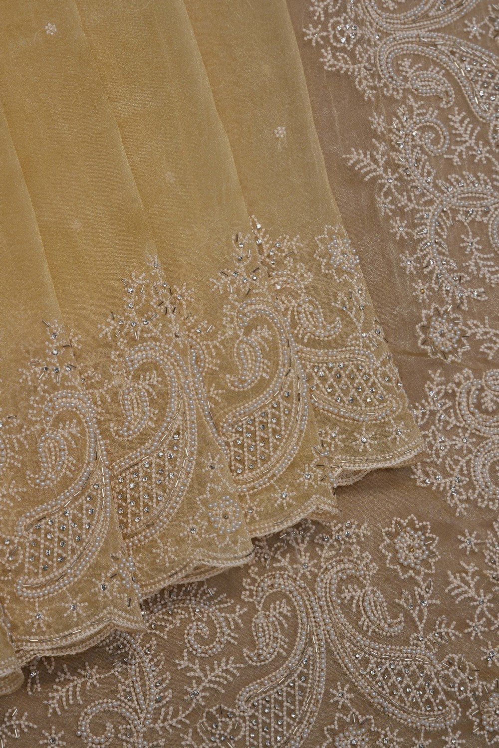 Image of Gold Kora Tissue Silk Embroidery Saree