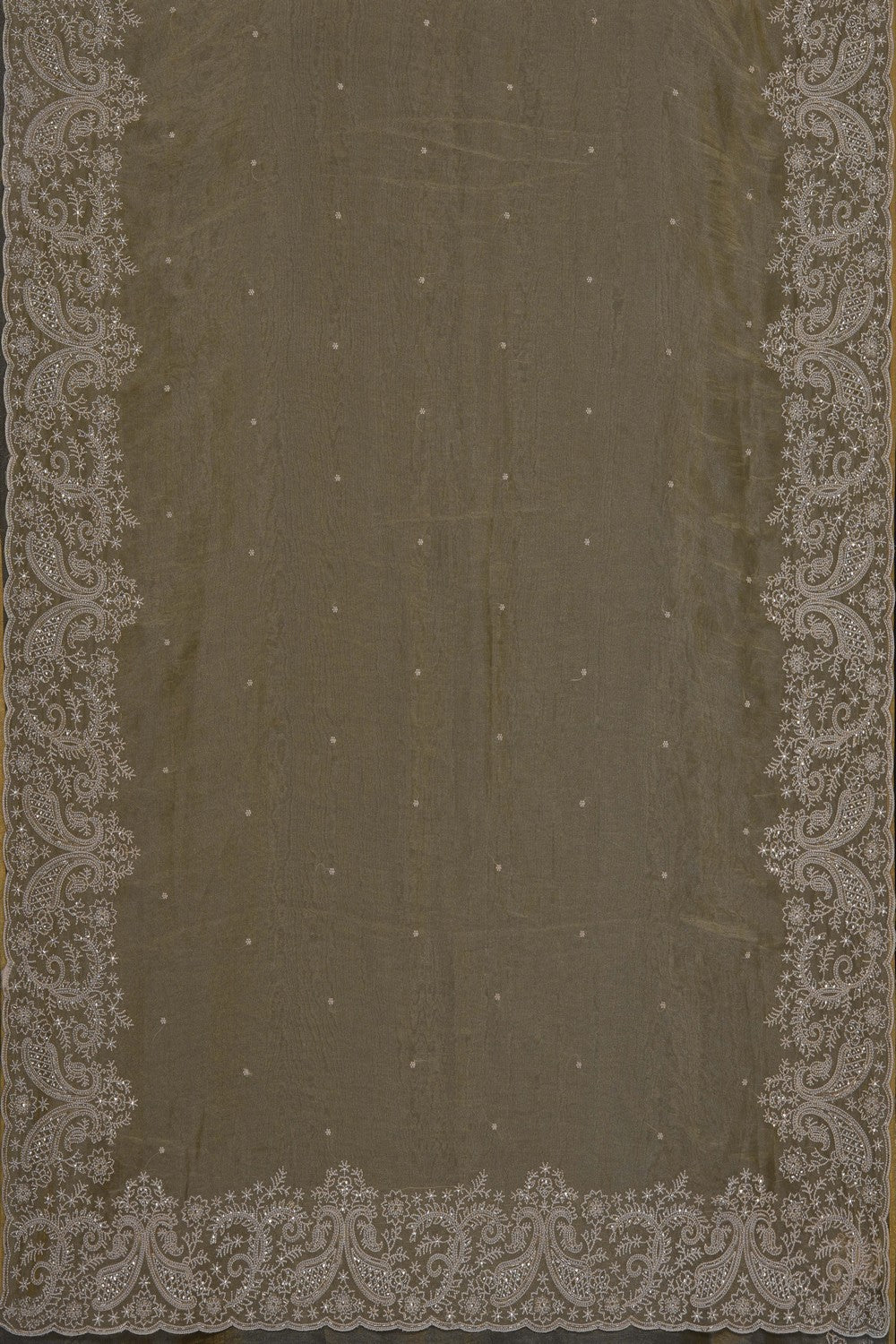 Image of Gold Kora Tissue Silk Embroidery Saree