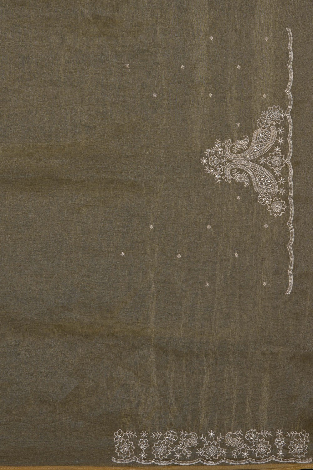 Image of Gold Kora Tissue Silk Embroidery Saree