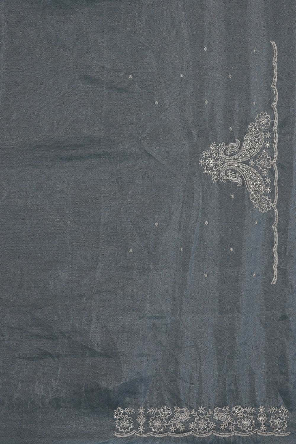 Image of Sky Blue Kora Tissue Silk Embroidery Saree
