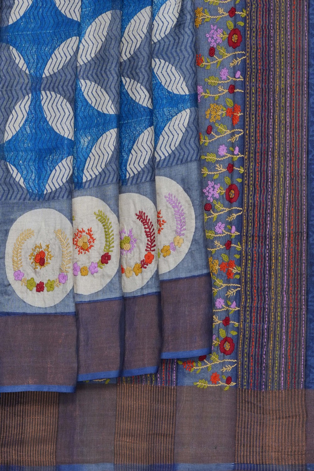 Image of Blue Desi Tussar Silk Saree