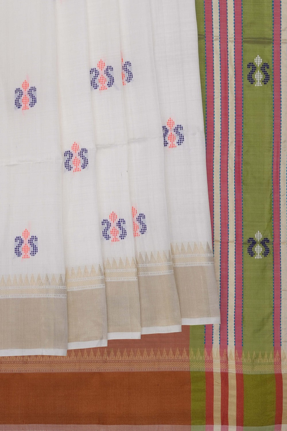 Image of White Silk Embroidery Saree