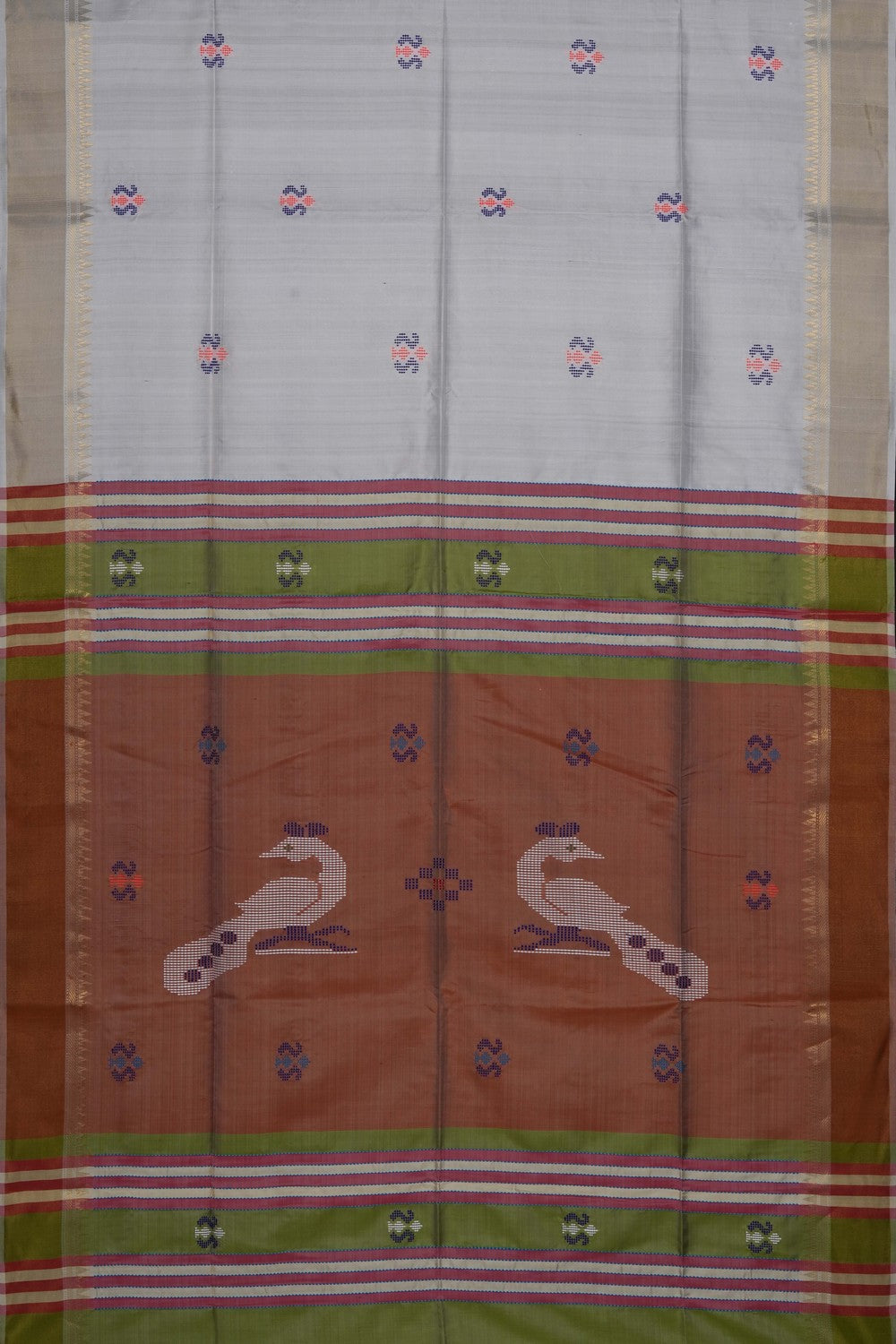 Image of White Silk Embroidery Saree