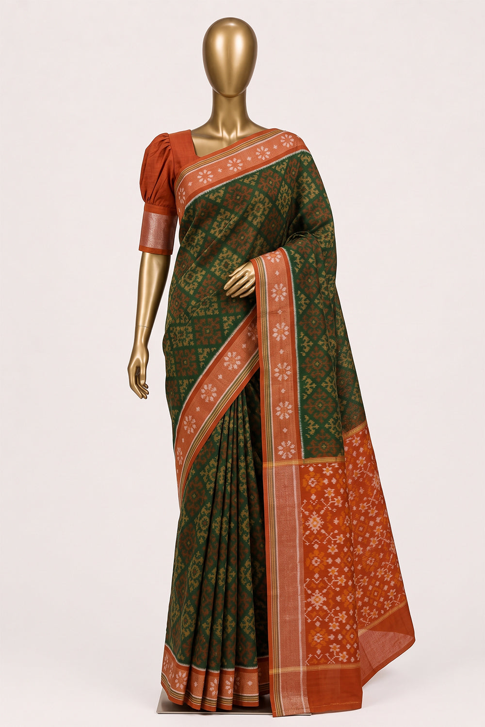 Image of South Silk-Cotton Ikat Fusion Saree