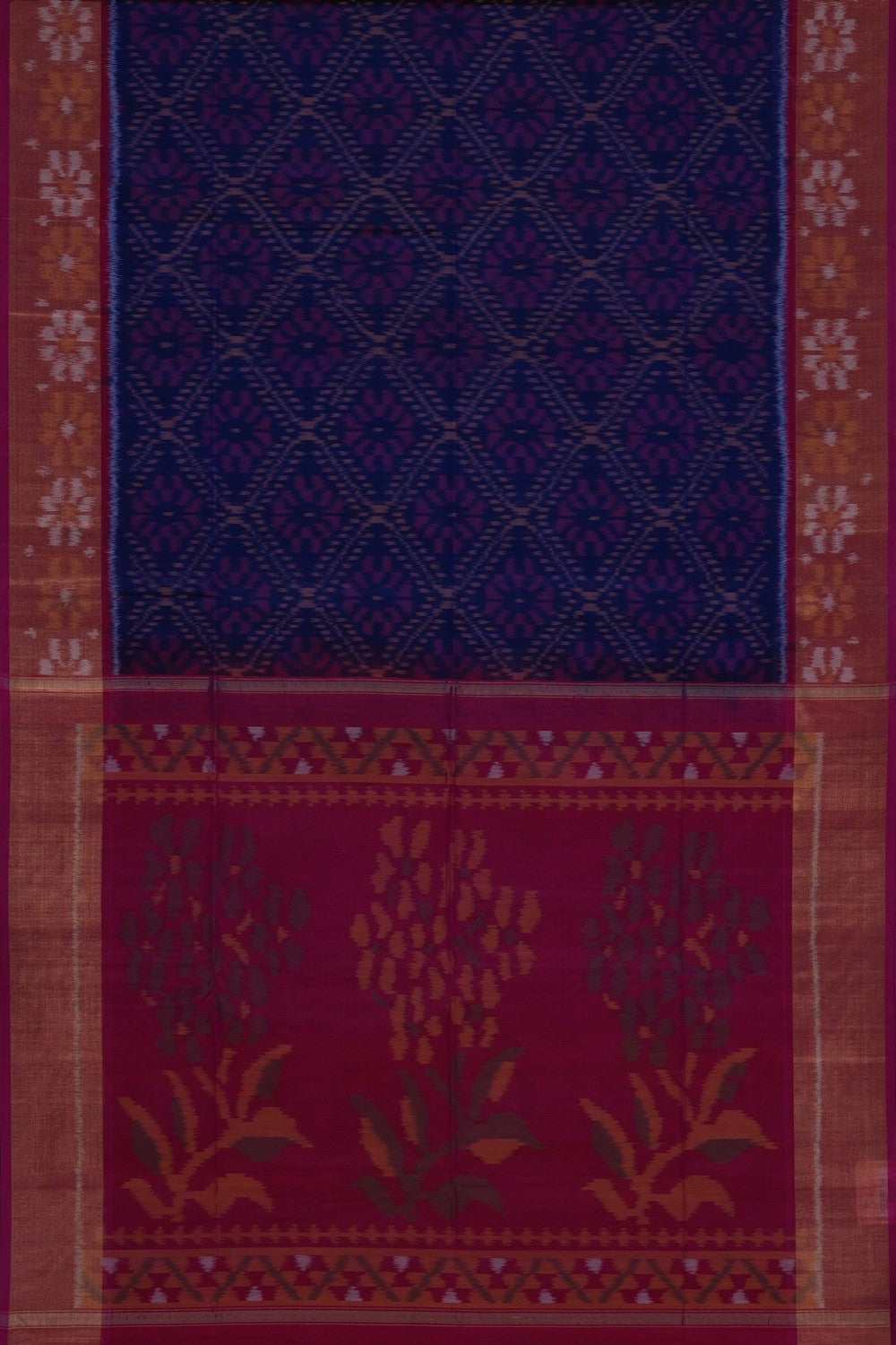 Image of South Silk-Cotton Ikat Fusion Saree