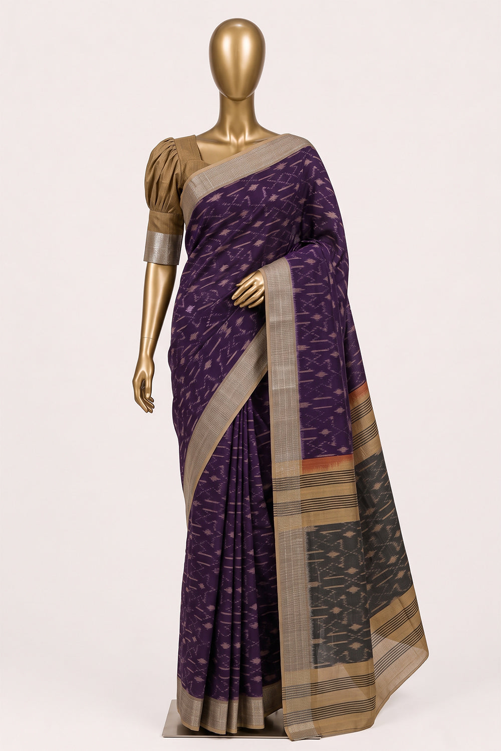 Image of South Silk-Cotton Ikat Fusion Saree