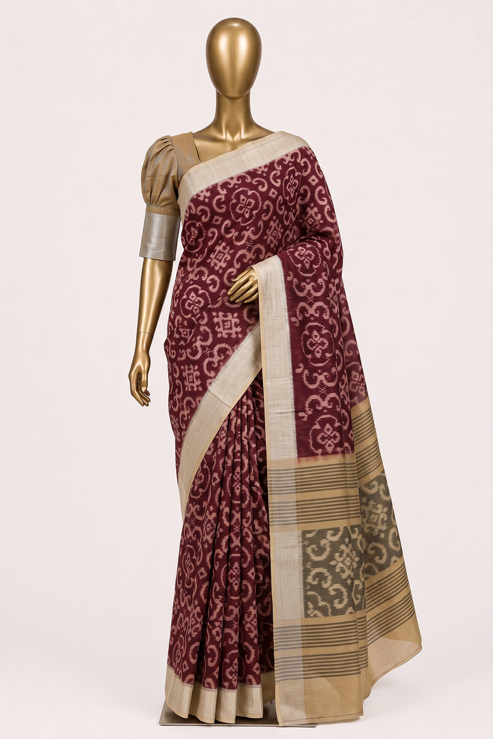 Image of South Silk-Cotton Ikat Fusion Saree
