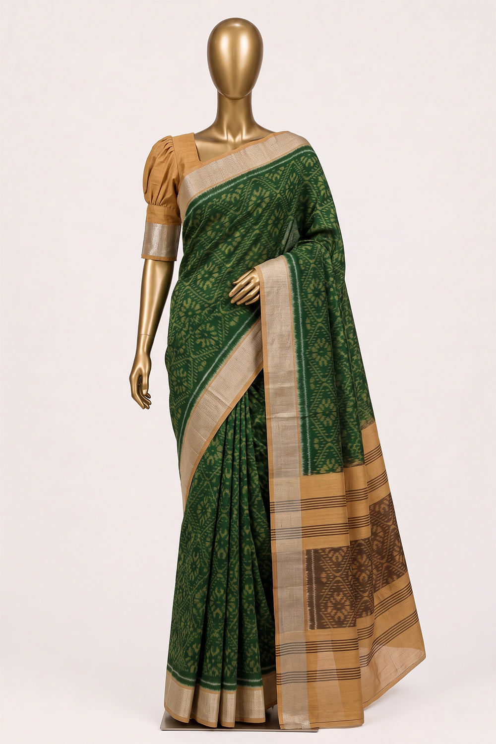 Image of South Silk-Cotton Ikat Fusion Saree