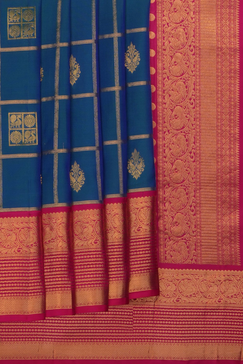 Image of Blue South Silk Kattam Saree