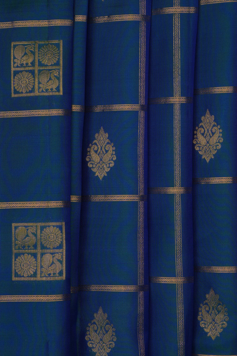 Image of Blue South Silk Kattam Saree
