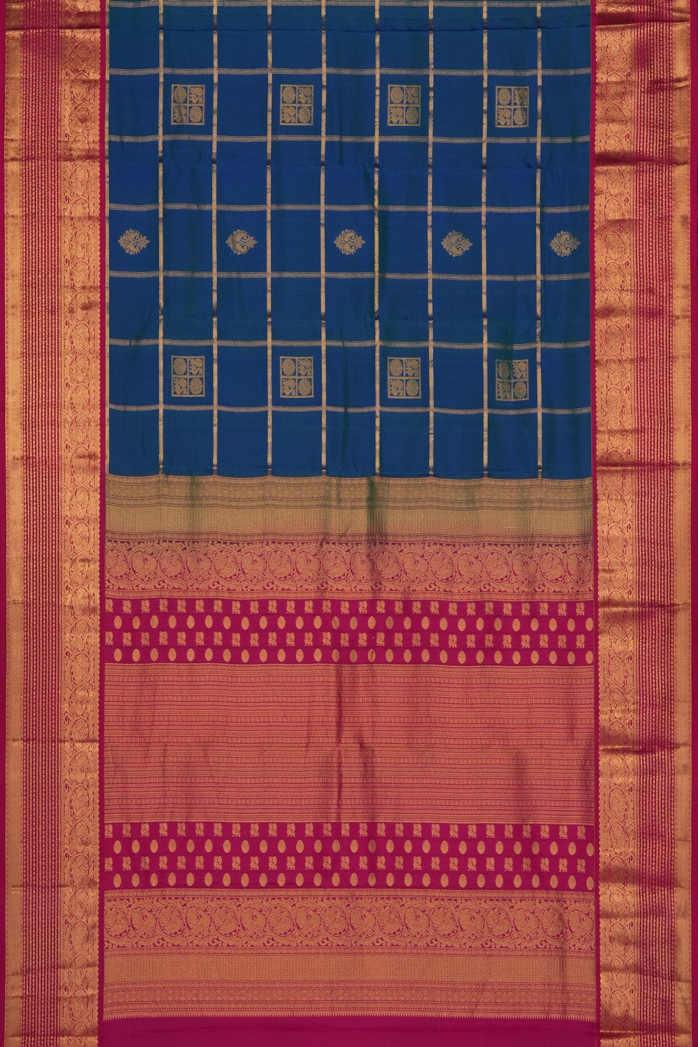 Image of Blue South Silk Kattam Saree