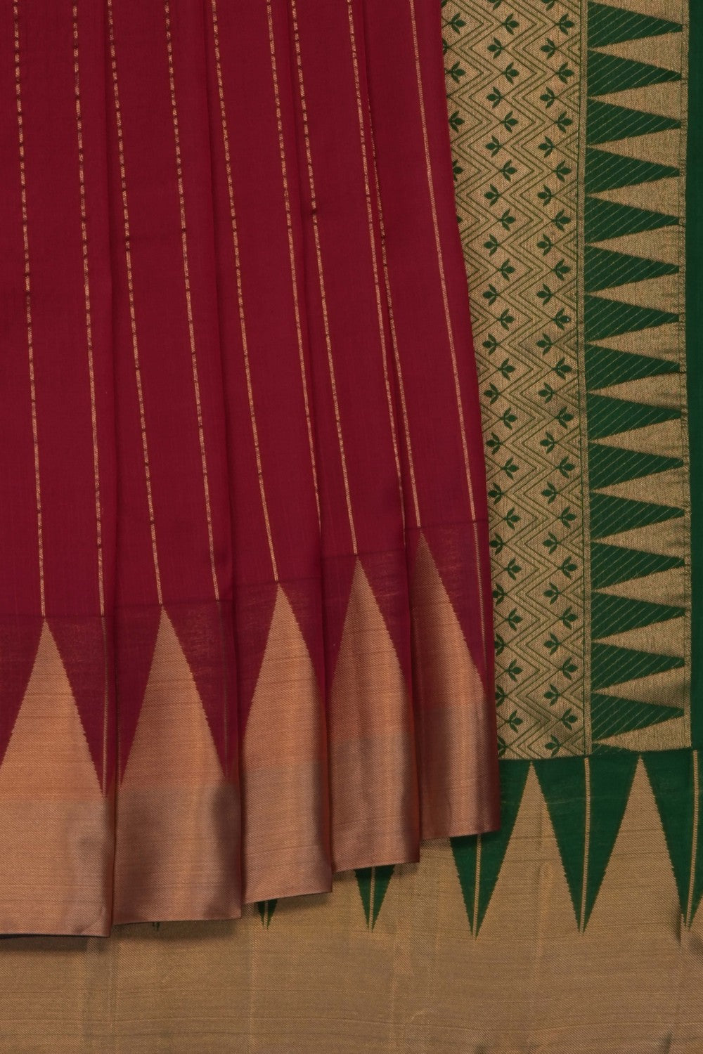 Image of Red South Silk Striped Saree