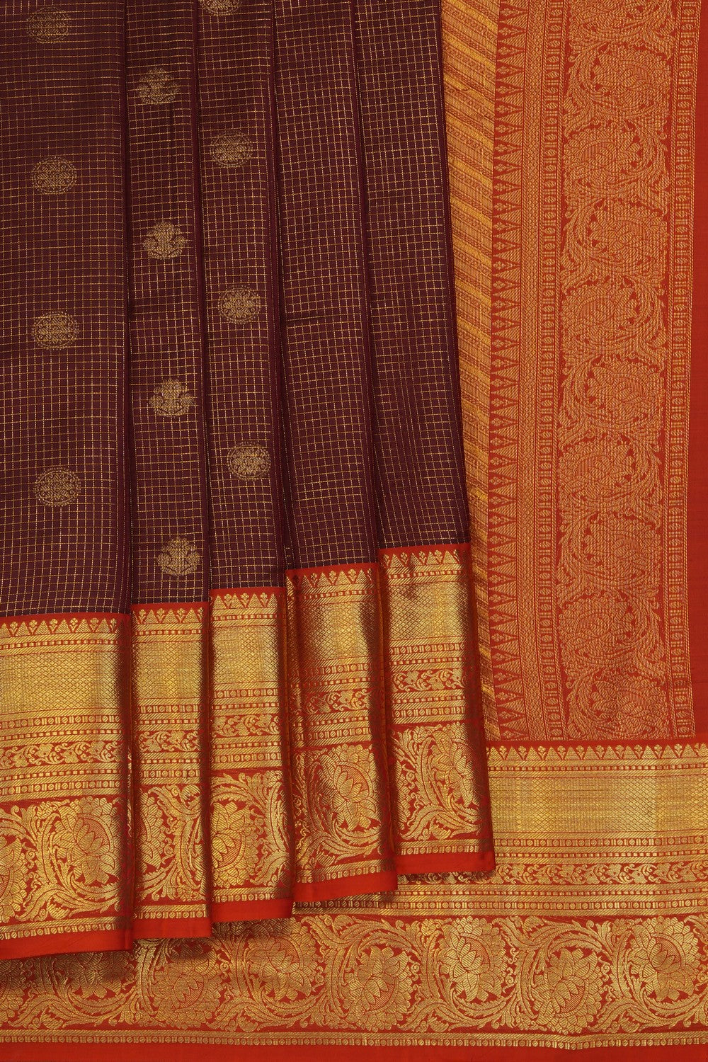 Image of Brown South Silk Kattam Saree