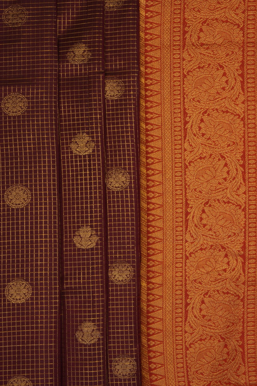 Image of Brown South Silk Kattam Saree