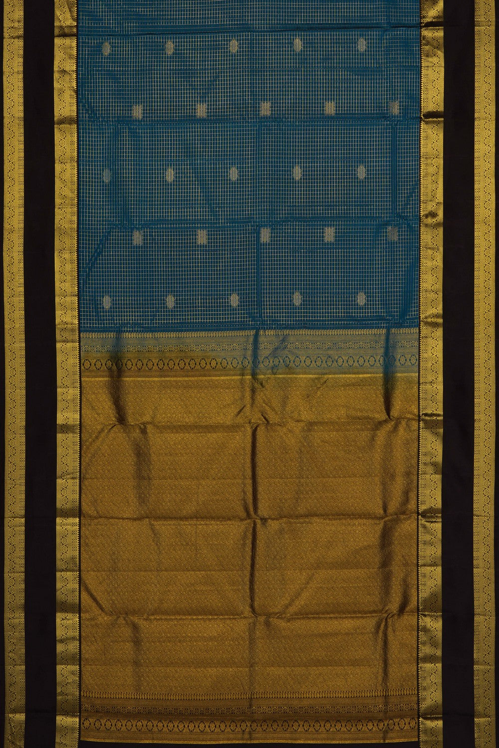 Image of Teal-Blue South Silk Kattam Saree