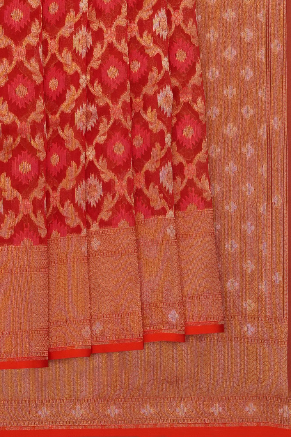 Image of Coral Orange Kora Brocade Saree