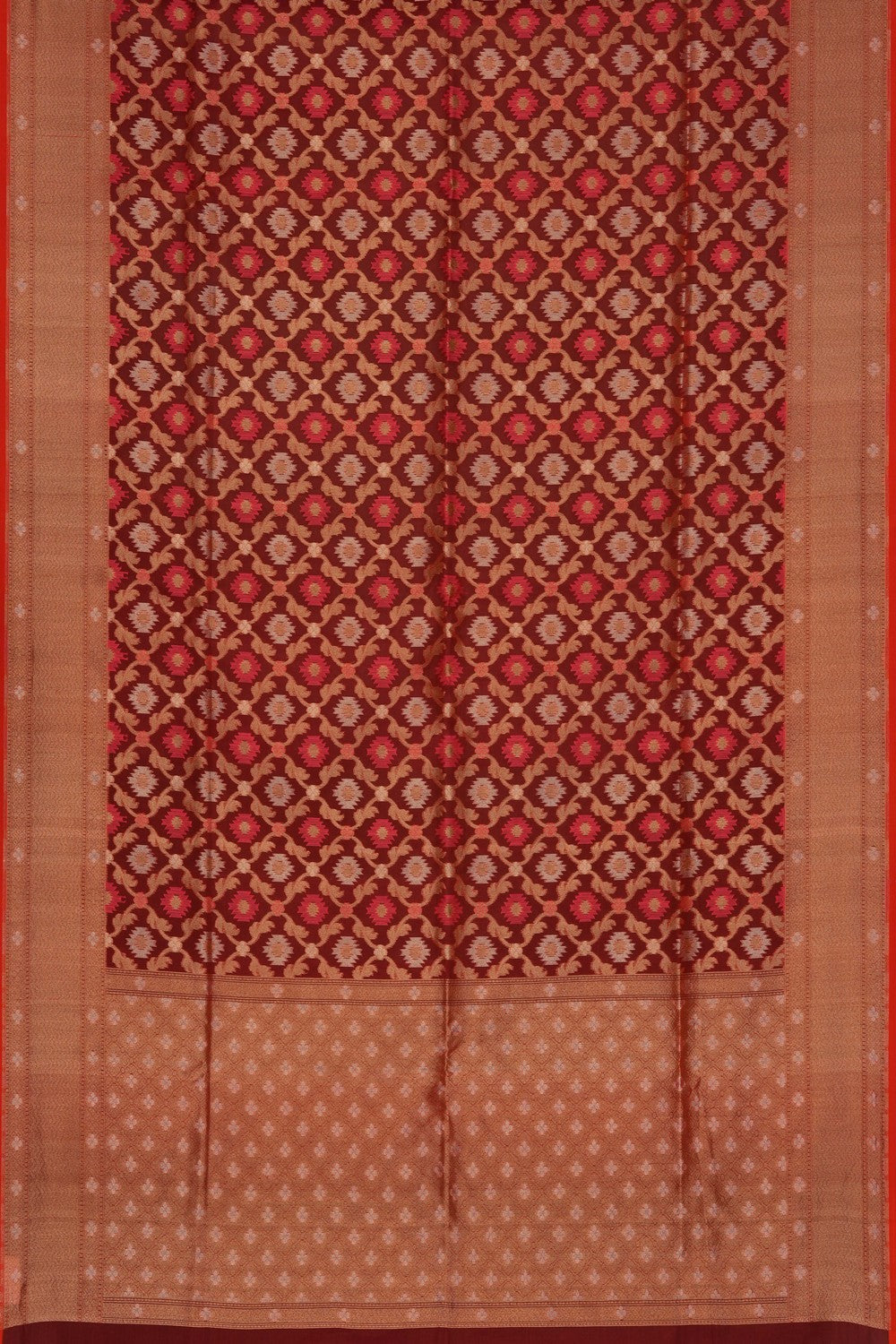 Image of Coral Orange Kora Brocade Saree