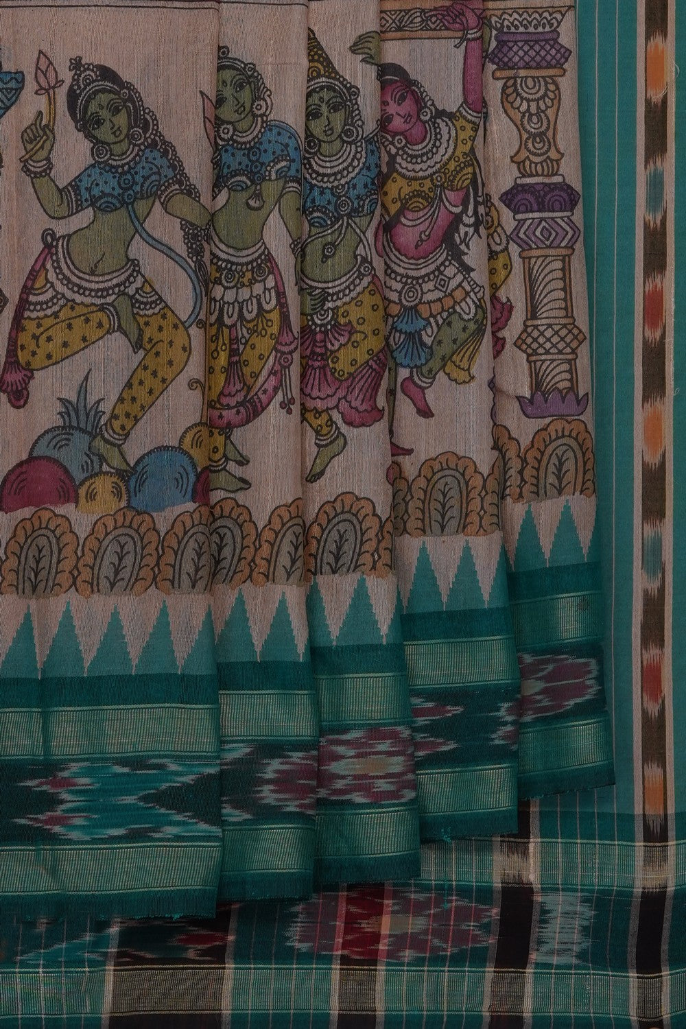 Image of Beige Kalamkari Tussar Silk Saree