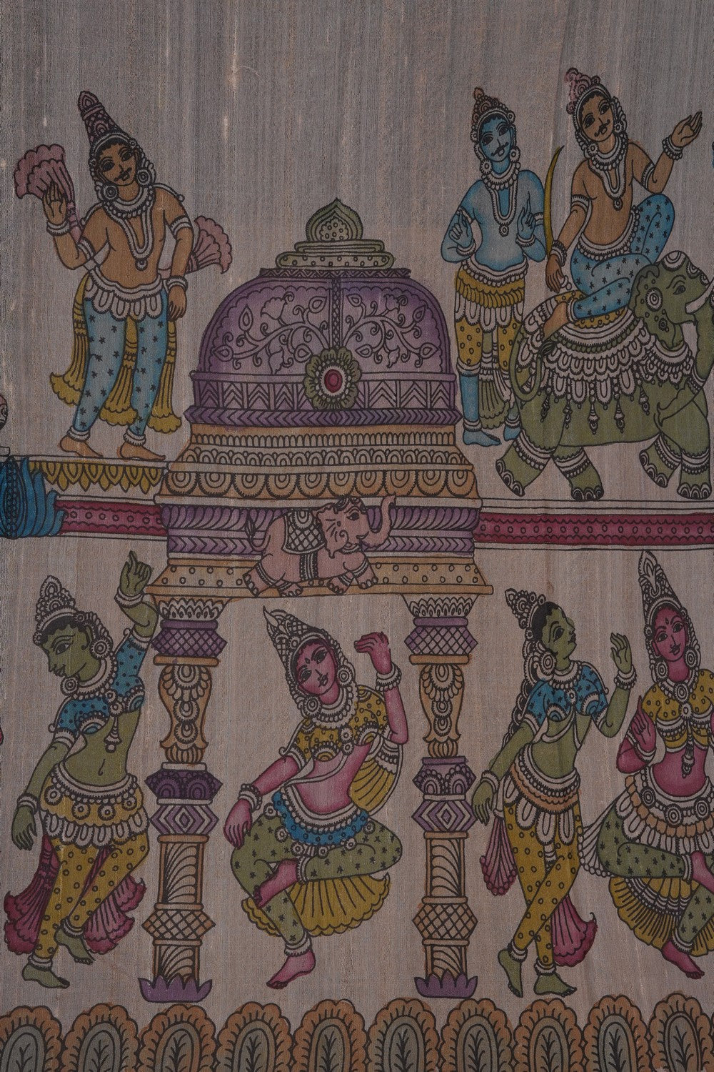 Image of Beige Kalamkari Tussar Silk Saree