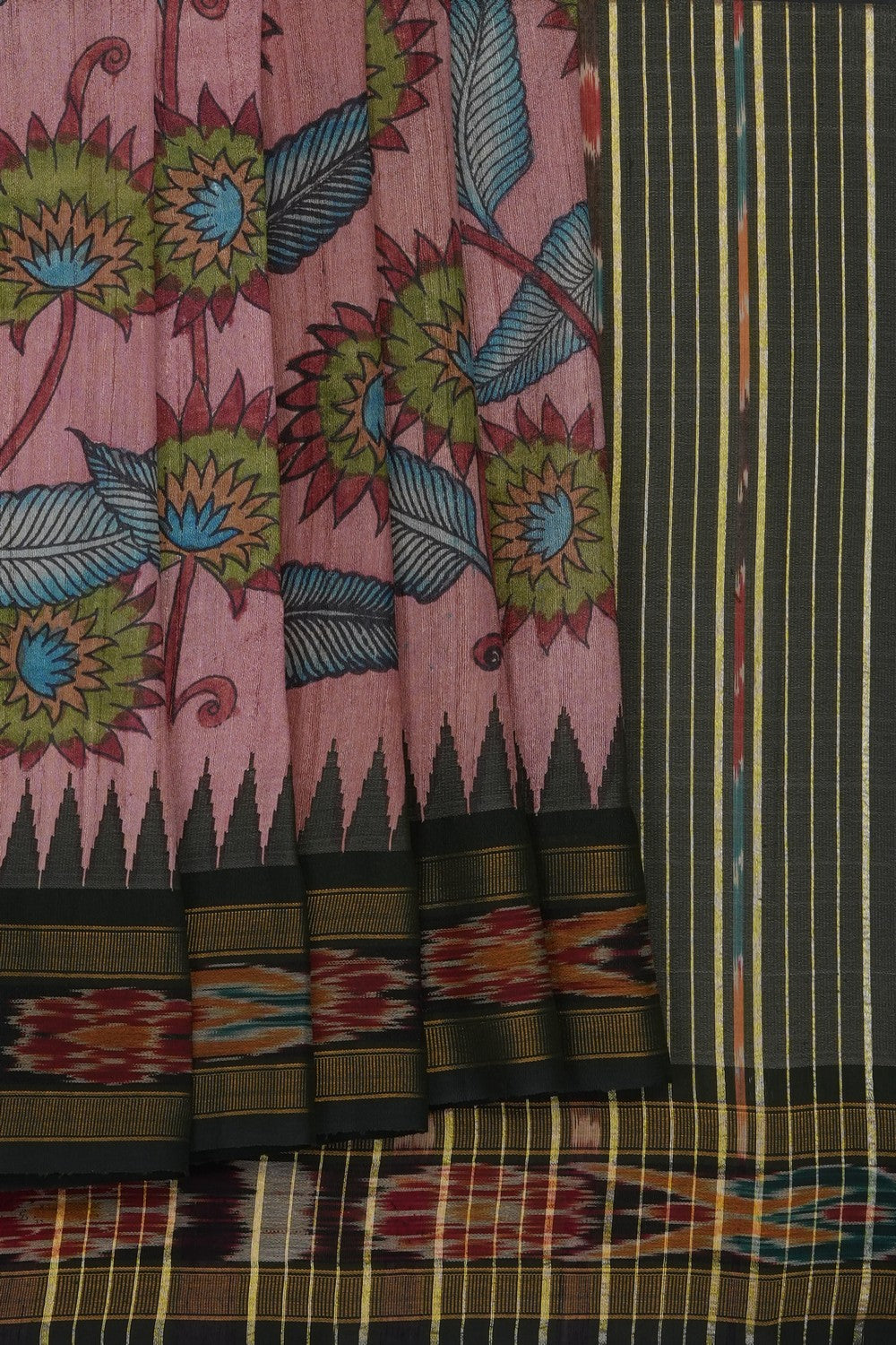 Image of Pink Kalamkari Tussar Silk Saree